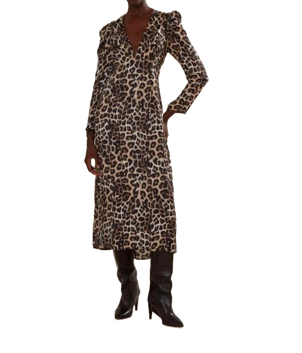 NEW FARM RIO leopard print midi dress in cream natural skin
